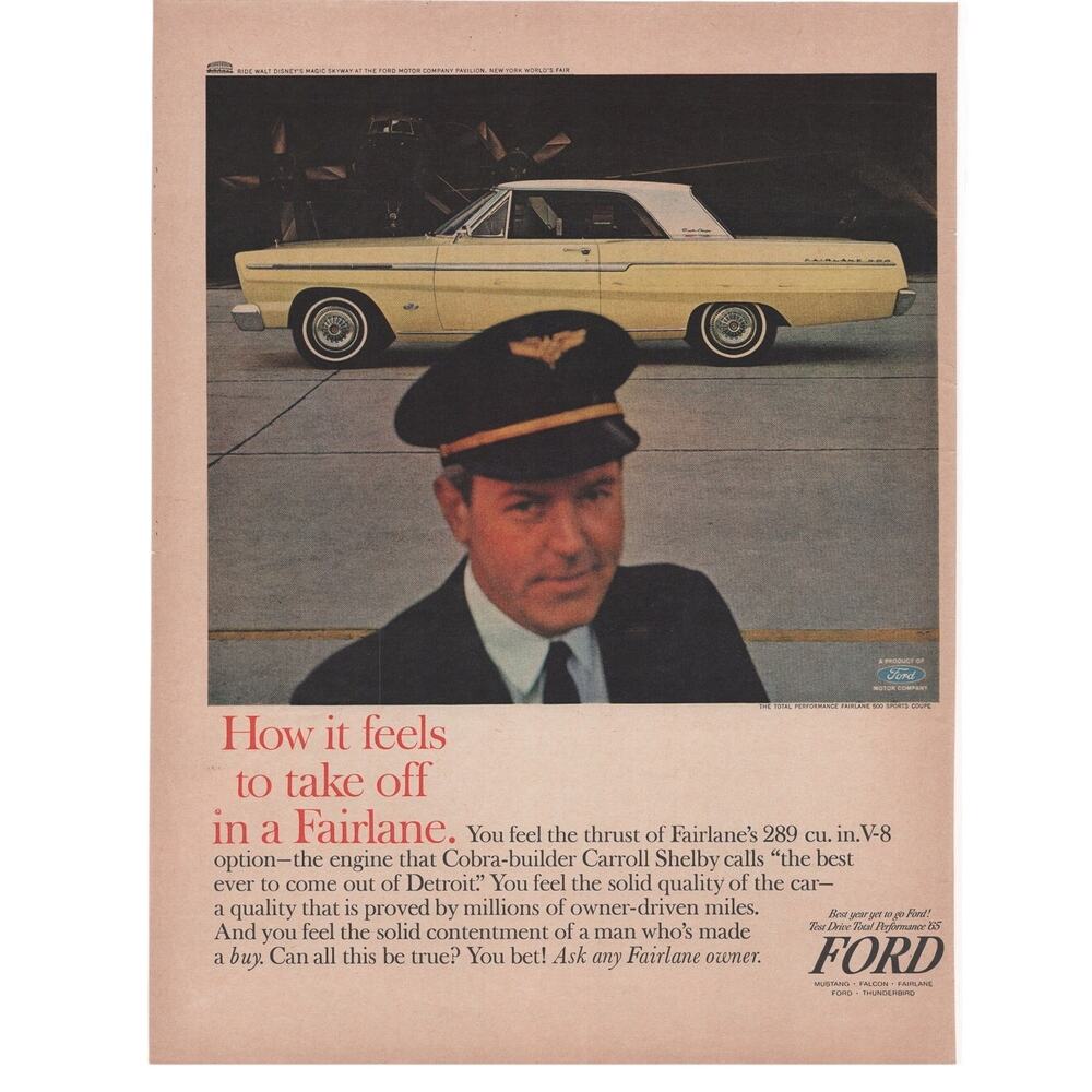 Ford Fairlane 500 Magazine Advertisement 1960s Automobile Car Pilot Plane Shelby